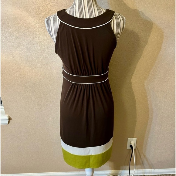 Banana Republic Dress Small Stretch Brown White Avocado Green Sleeveless Boho - Picture 6 of 14